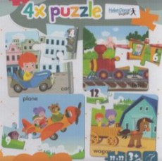 4x puzzle - Car, train, plane, wagon