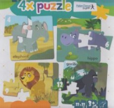 4x puzzle - Elephant, hippo, lion, gorilla